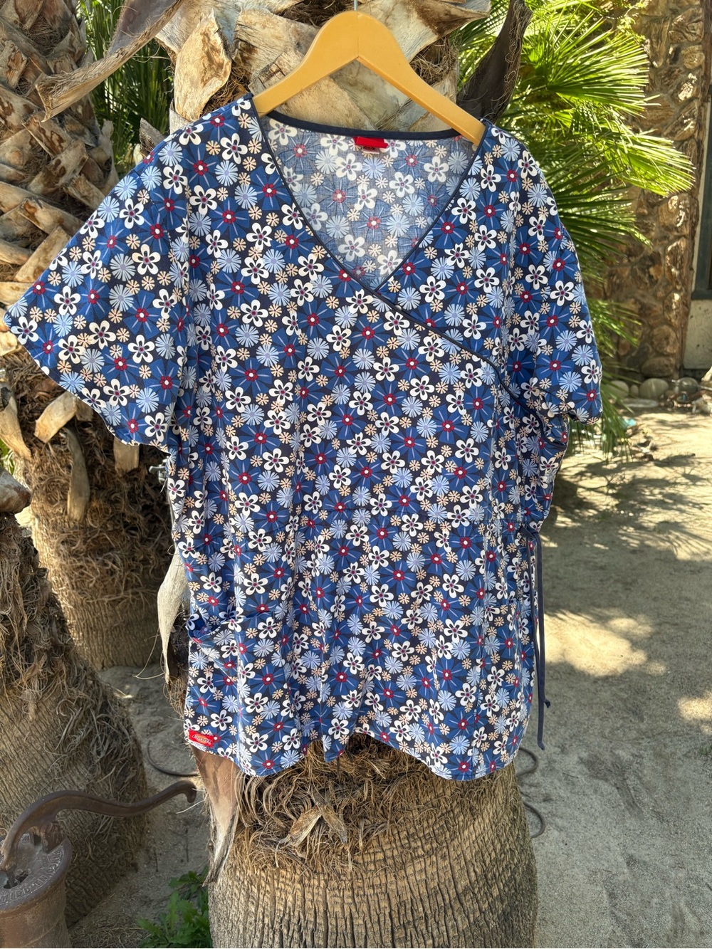 Dickies Blue Floral Wrap Scrub Top